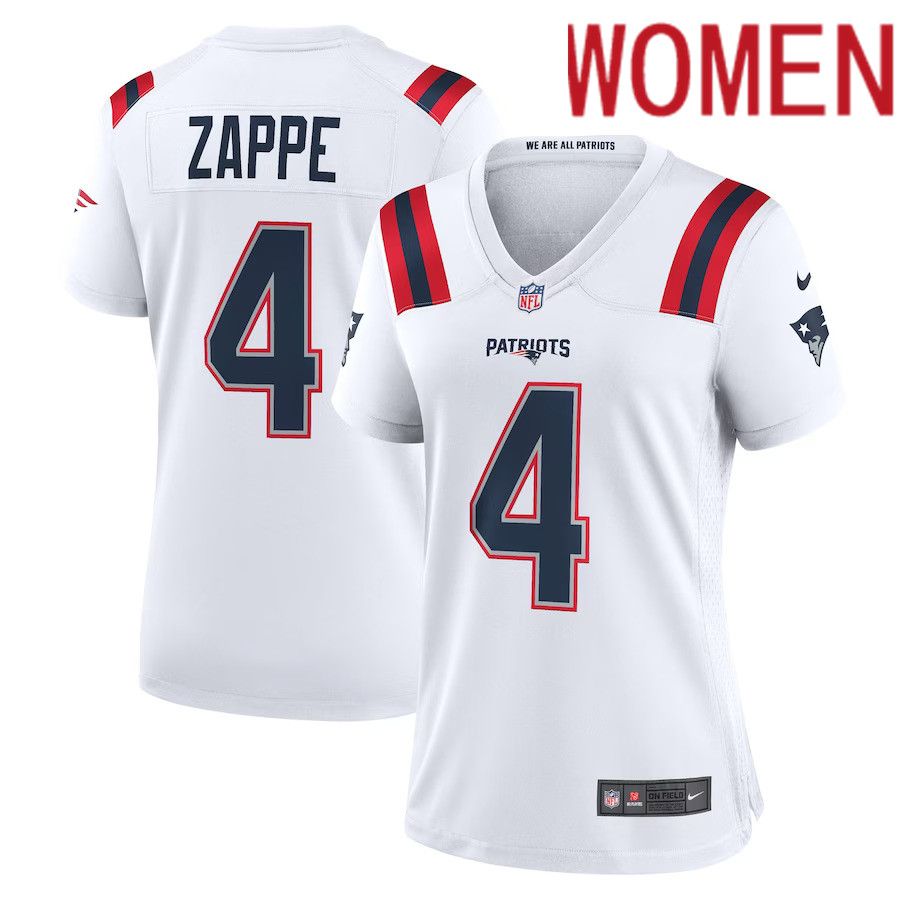Women New England Patriots 4 Bailey Zappe Nike White Game Player NFL Jersey